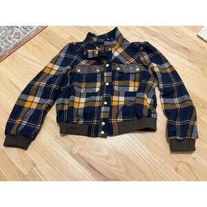 Cato Yellow/Brown/Blue Plaid‎ Flannel Jacket Country Style W/Pockets Sz M